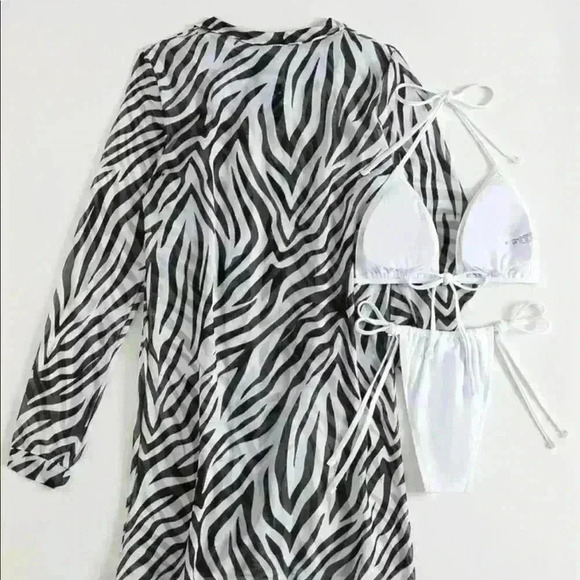 3packs halter triangle thong bikini swimsuit & kimono - Picture 3 of 4